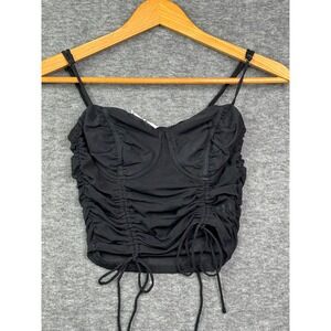 Princess Polly Ruched Drawstring Cami Top Sheer Black‎ Mesh Crop Top Size 4